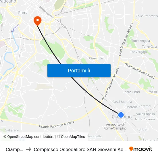 Ciampino to Complesso Ospedaliero SAN Giovanni Addolorata map