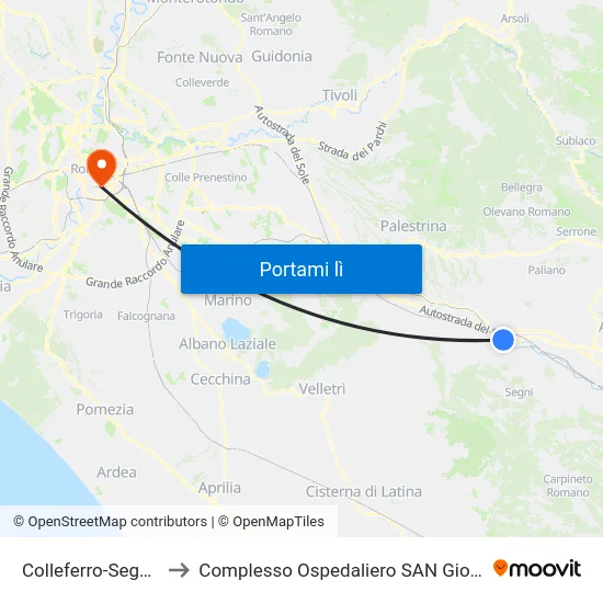 Colleferro-Segni-Paliano to Complesso Ospedaliero SAN Giovanni Addolorata map