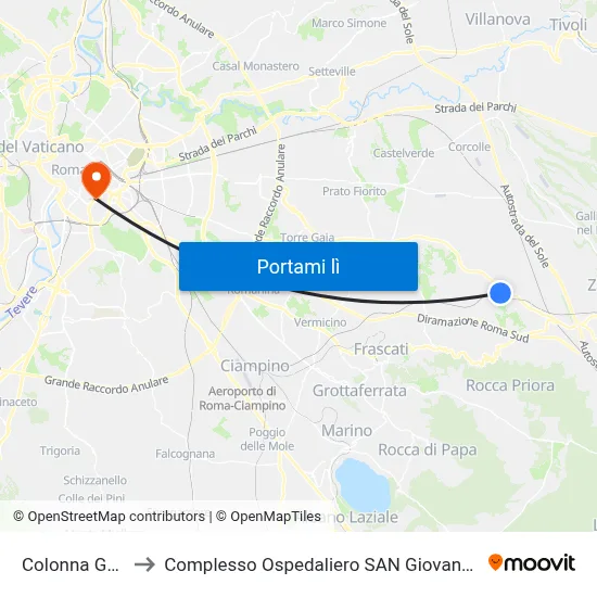 Colonna Galleria to Complesso Ospedaliero SAN Giovanni Addolorata map