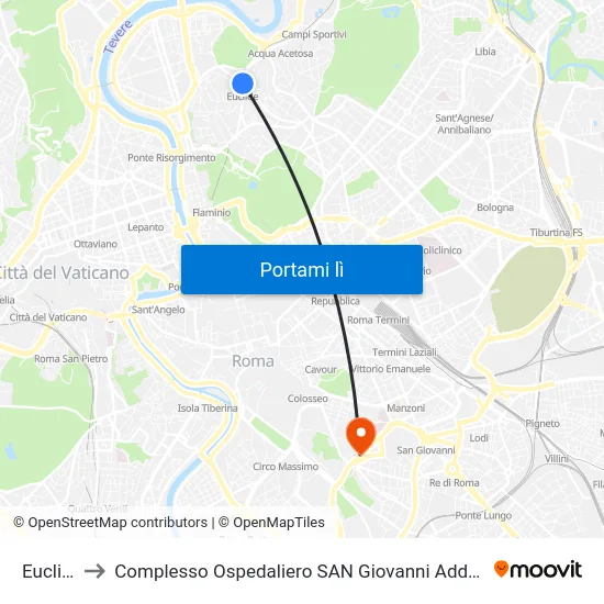 Euclide to Complesso Ospedaliero SAN Giovanni Addolorata map