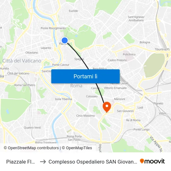 Piazzale Flaminio to Complesso Ospedaliero SAN Giovanni Addolorata map