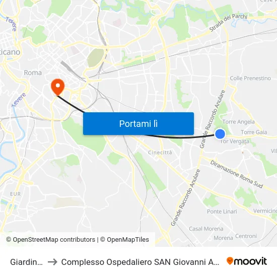 Giardinetti to Complesso Ospedaliero SAN Giovanni Addolorata map