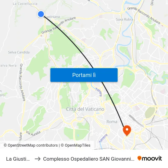 La Giustiniana to Complesso Ospedaliero SAN Giovanni Addolorata map