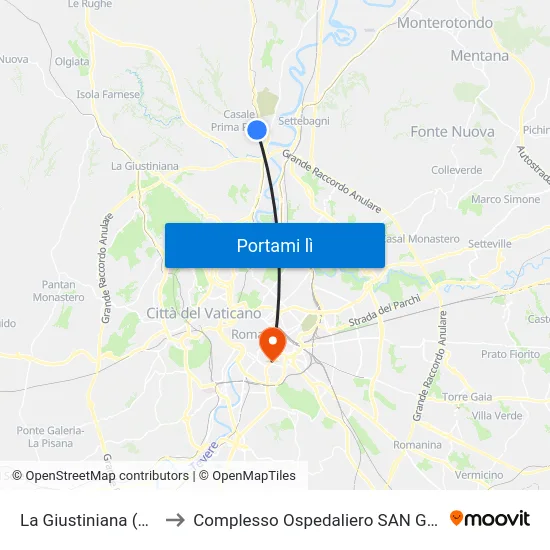 La Giustiniana (A Richiesta) to Complesso Ospedaliero SAN Giovanni Addolorata map