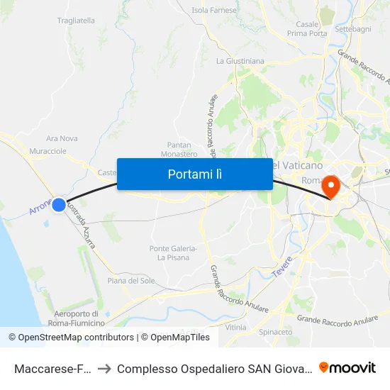 Maccarese-Fregene to Complesso Ospedaliero SAN Giovanni Addolorata map