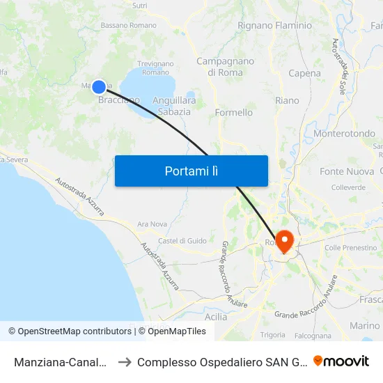 Manziana-Canale Monterano to Complesso Ospedaliero SAN Giovanni Addolorata map