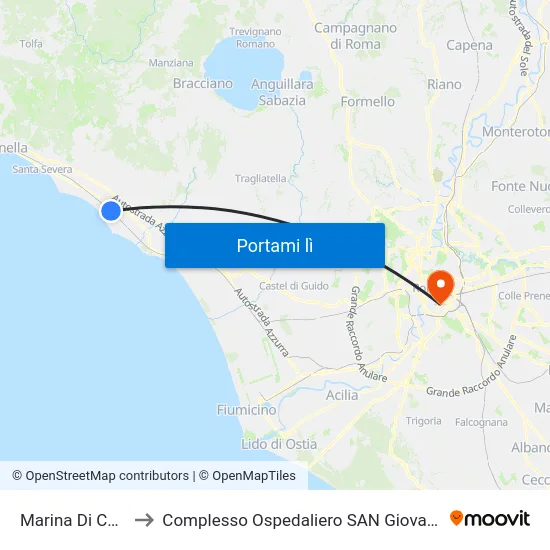 Marina Di Cerveteri to Complesso Ospedaliero SAN Giovanni Addolorata map