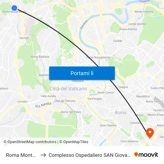Roma Monte Mario to Complesso Ospedaliero SAN Giovanni Addolorata map