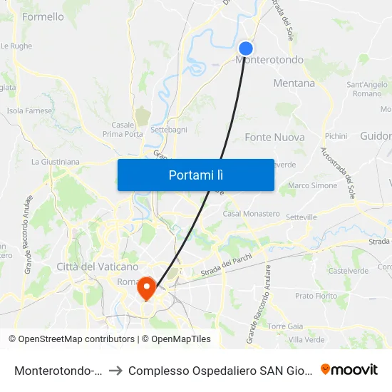 Monterotondo-Mentana to Complesso Ospedaliero SAN Giovanni Addolorata map