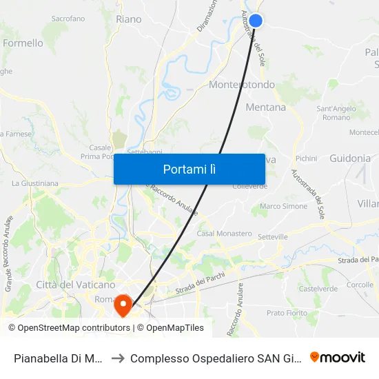Pianabella Di Montelibretti to Complesso Ospedaliero SAN Giovanni Addolorata map