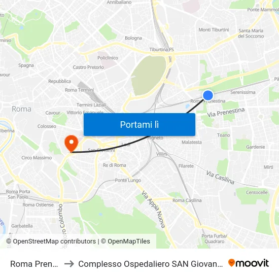 Roma Prenestina to Complesso Ospedaliero SAN Giovanni Addolorata map