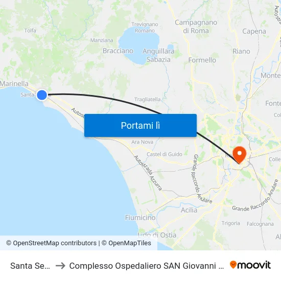 Santa Severa to Complesso Ospedaliero SAN Giovanni Addolorata map