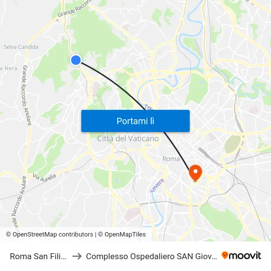 Roma San Filippo Neri to Complesso Ospedaliero SAN Giovanni Addolorata map