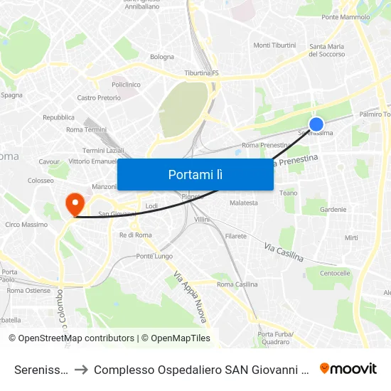 Serenissima to Complesso Ospedaliero SAN Giovanni Addolorata map