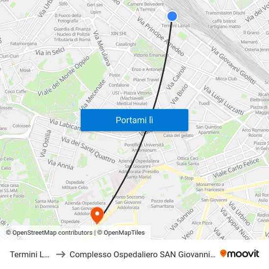 Termini Laziali to Complesso Ospedaliero SAN Giovanni Addolorata map