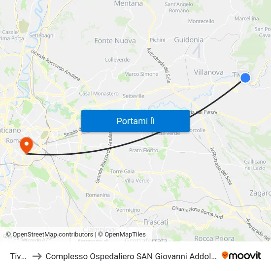 Tivoli to Complesso Ospedaliero SAN Giovanni Addolorata map