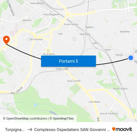 Torpignattara to Complesso Ospedaliero SAN Giovanni Addolorata map