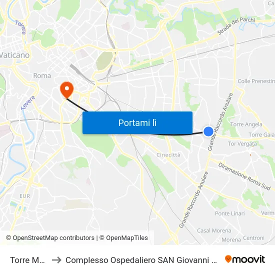 Torre Maura to Complesso Ospedaliero SAN Giovanni Addolorata map