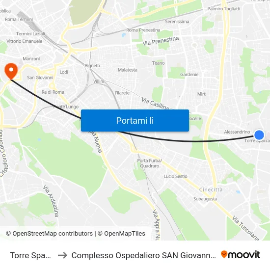 Torre Spaccata to Complesso Ospedaliero SAN Giovanni Addolorata map