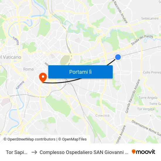 Tor Sapienza to Complesso Ospedaliero SAN Giovanni Addolorata map