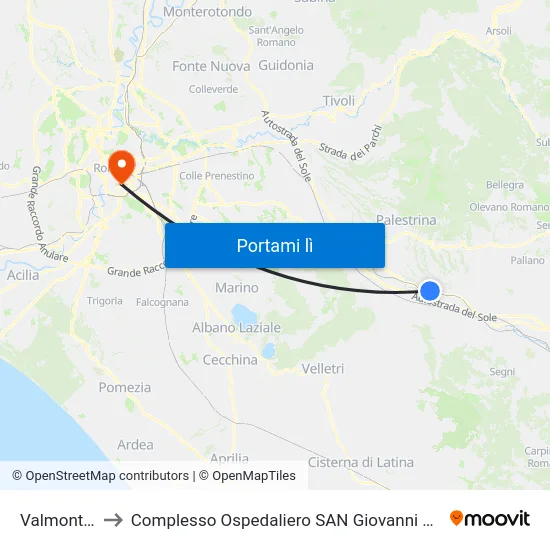 Valmontone to Complesso Ospedaliero SAN Giovanni Addolorata map