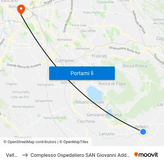 Velletri to Complesso Ospedaliero SAN Giovanni Addolorata map
