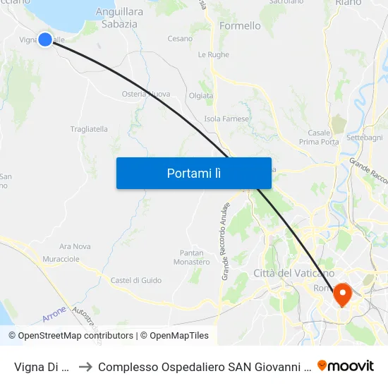 Vigna Di Valle to Complesso Ospedaliero SAN Giovanni Addolorata map