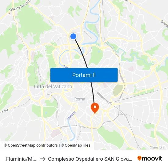 Flaminia/Morlupo to Complesso Ospedaliero SAN Giovanni Addolorata map