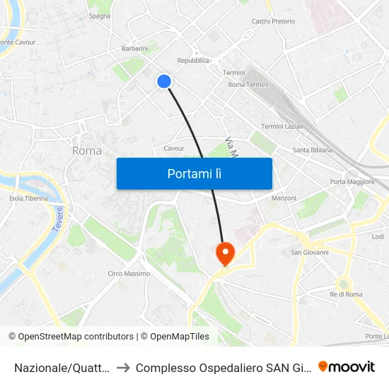 Nazionale/Quattro Fontane to Complesso Ospedaliero SAN Giovanni Addolorata map