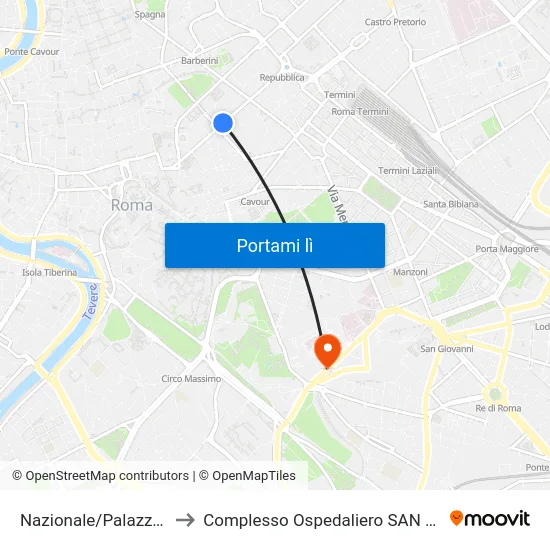 Nazionale/Palazzo Esposizioni to Complesso Ospedaliero SAN Giovanni Addolorata map