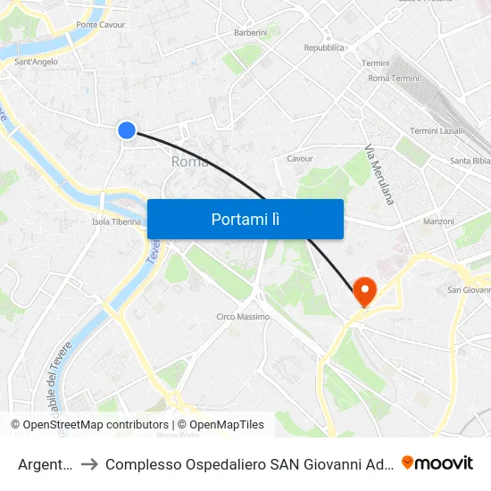 Argentina to Complesso Ospedaliero SAN Giovanni Addolorata map