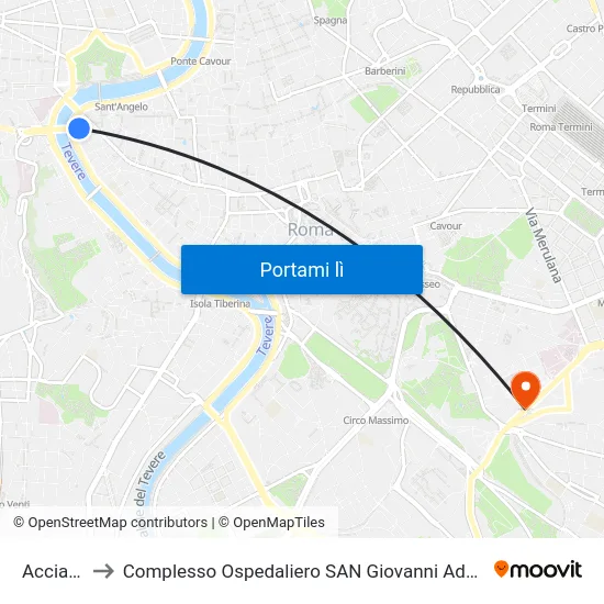 Acciaioli to Complesso Ospedaliero SAN Giovanni Addolorata map