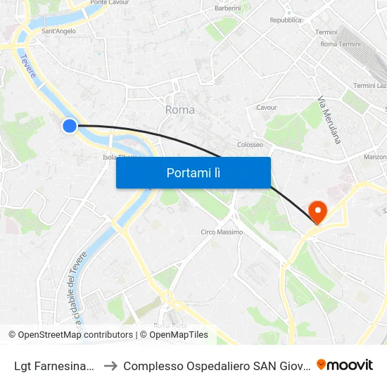 Lgt Farnesina/Trilussa to Complesso Ospedaliero SAN Giovanni Addolorata map