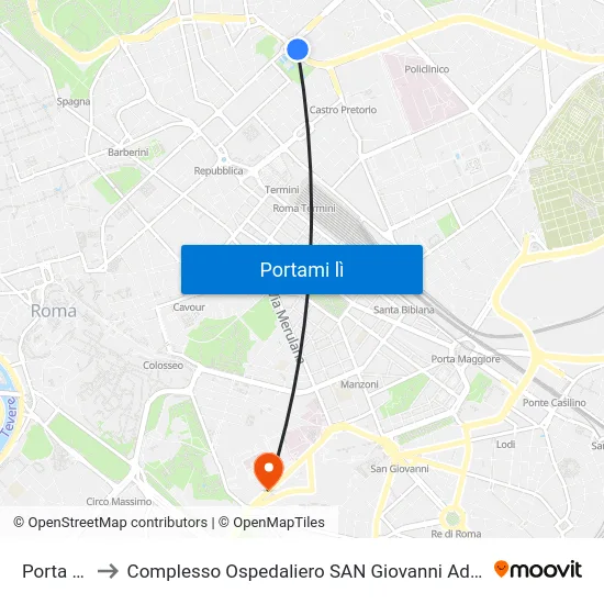 Porta Pia to Complesso Ospedaliero SAN Giovanni Addolorata map