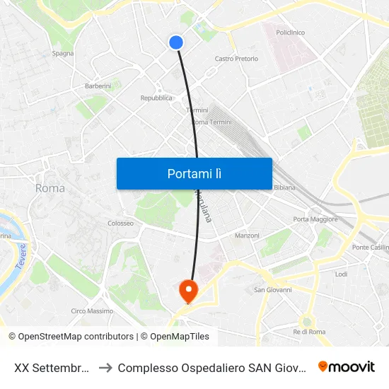 XX Settembre/Piave to Complesso Ospedaliero SAN Giovanni Addolorata map