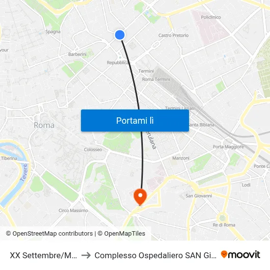 XX Settembre/Min. Finanze to Complesso Ospedaliero SAN Giovanni Addolorata map