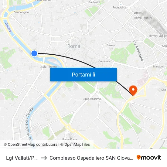 Lgt Vallati/Pettinari to Complesso Ospedaliero SAN Giovanni Addolorata map