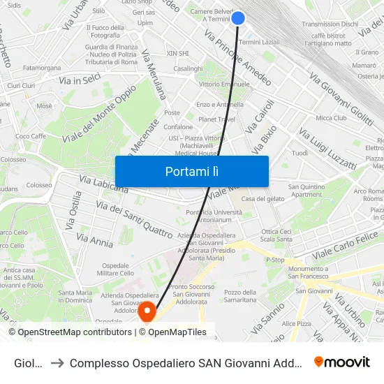 Giolitti to Complesso Ospedaliero SAN Giovanni Addolorata map