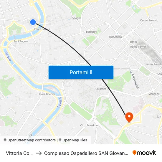 Vittoria Colonna to Complesso Ospedaliero SAN Giovanni Addolorata map