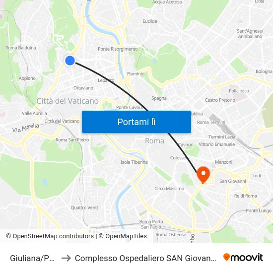 Giuliana/Pretura to Complesso Ospedaliero SAN Giovanni Addolorata map