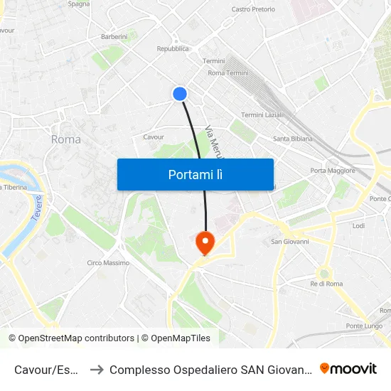 Cavour/Esquilino to Complesso Ospedaliero SAN Giovanni Addolorata map