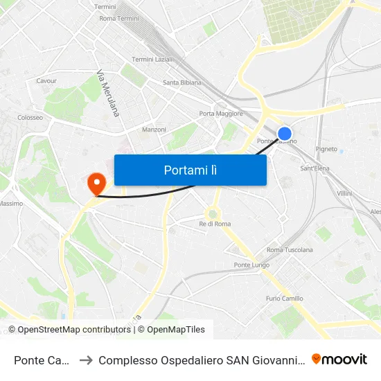 Ponte Casilino to Complesso Ospedaliero SAN Giovanni Addolorata map