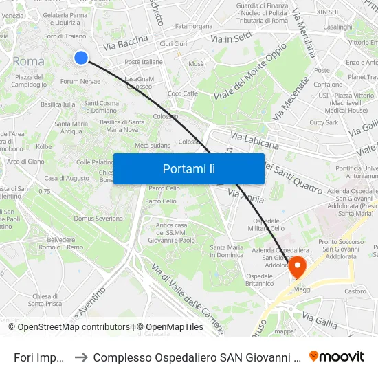 Fori Imperiali to Complesso Ospedaliero SAN Giovanni Addolorata map