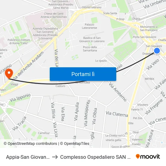 Appia-San Giovanni (Ma - Mc) to Complesso Ospedaliero SAN Giovanni Addolorata map