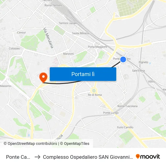 Ponte Casilino to Complesso Ospedaliero SAN Giovanni Addolorata map