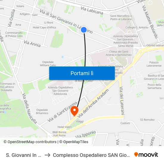 S. Giovanni In Laterano to Complesso Ospedaliero SAN Giovanni Addolorata map