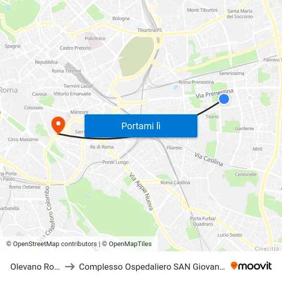 Olevano Romano to Complesso Ospedaliero SAN Giovanni Addolorata map