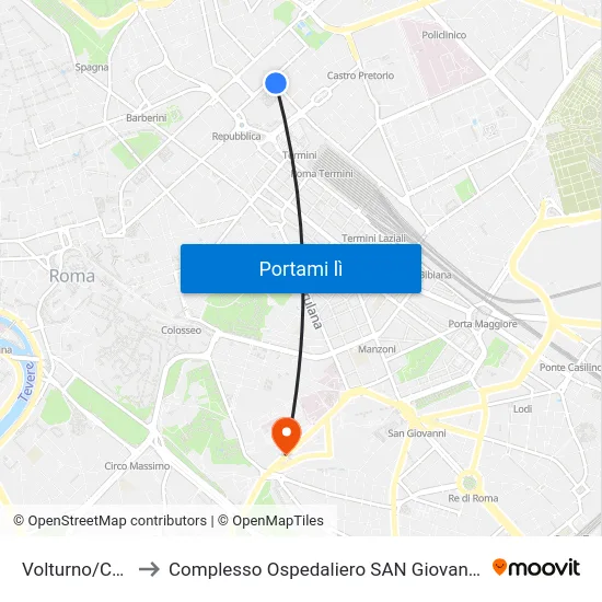Volturno/Cernaia to Complesso Ospedaliero SAN Giovanni Addolorata map