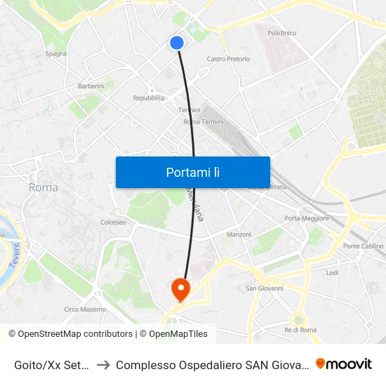 Goito/Xx Settembre to Complesso Ospedaliero SAN Giovanni Addolorata map