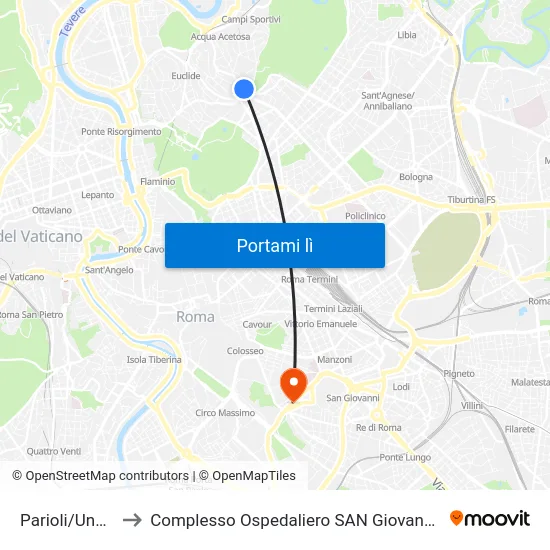 Parioli/Ungheria to Complesso Ospedaliero SAN Giovanni Addolorata map